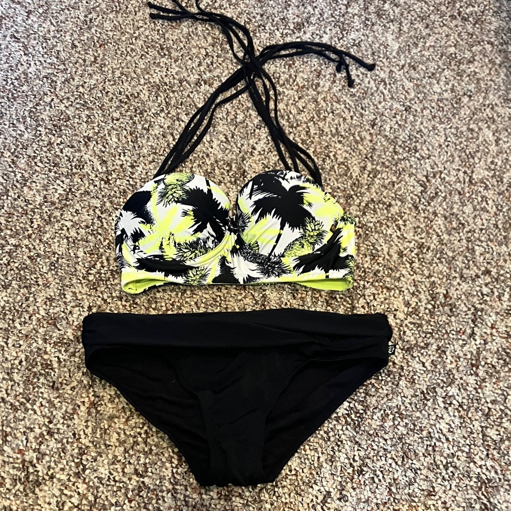 3/$15-black and lime green bikini